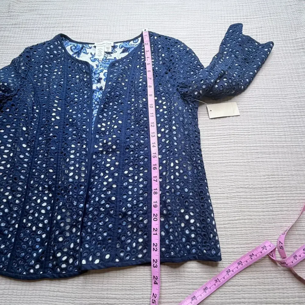 Coldwater Creek Reversible Navy Eyelet Floral Jacket 10 - Picture 12 of 14